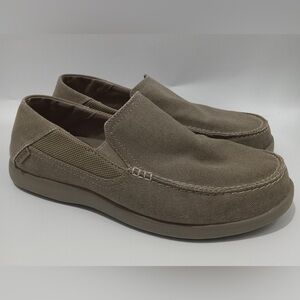 Crocs Santa Cruz 2 Luxe Shoes Mens 10 Khaki Canvas Slip On Loafers Comfort Boat